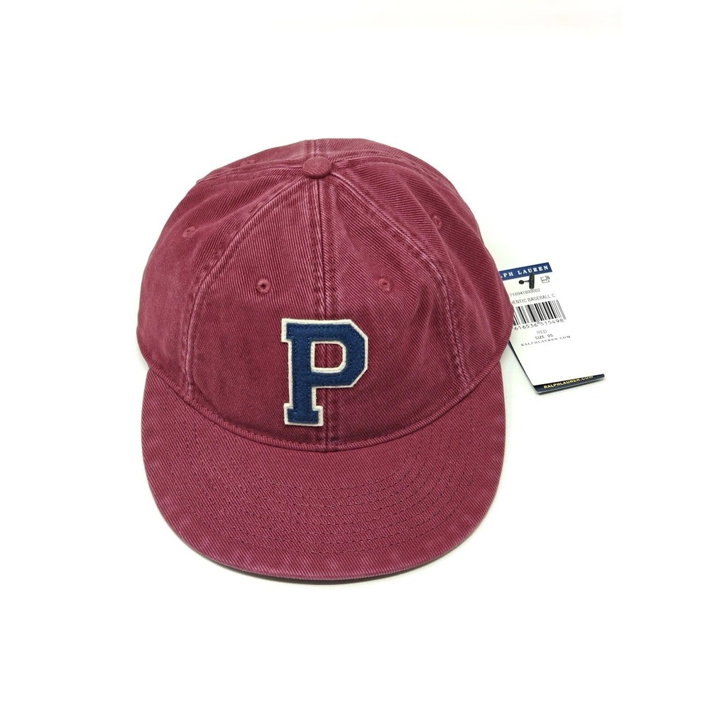 Ralph Lauren Polo Cap Hat Baseball Red Burgundy Wine P Logo Authentic 1583G